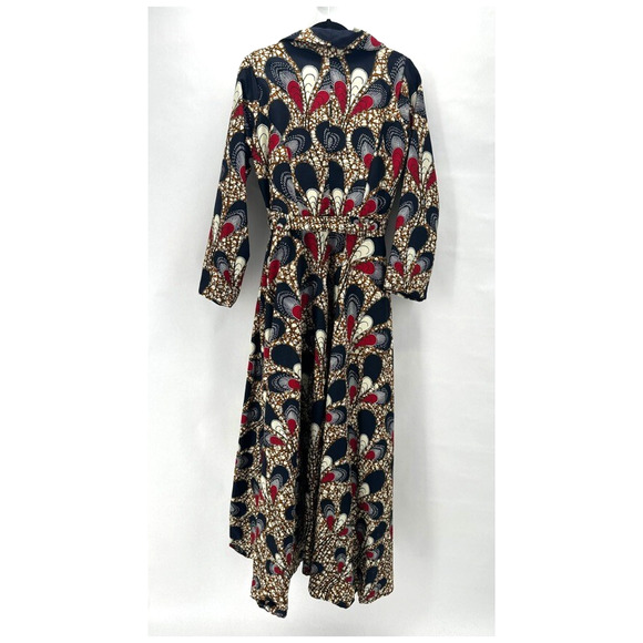 Ray Darten Omoefe African Print Wrap Jacket Dress Womens L Navy Red Ethnic Boho - Picture 7 of 12